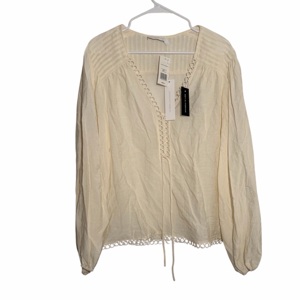 Johnathan Simkhai Rhodes summer lace up cream blouse NWT - Picture 4 of 9